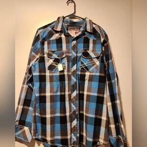 Empyre Men's Blue and Black Plaid Casual Button Down Shirt
